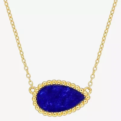 Womens Genuine Gemstone Sterling Silver Pear Pendant Necklace