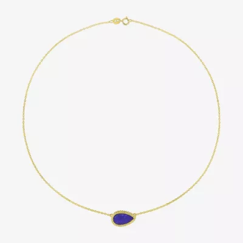 Womens Genuine Gemstone Sterling Silver Pear Pendant Necklace