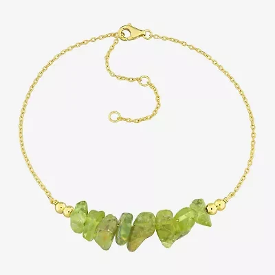 Womens Genuine Green Peridot 18K Gold Over Silver Beaded Bracelet