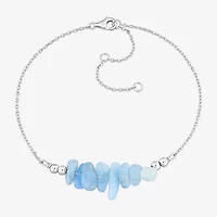 Womens Genuine Blue Aquamarine Sterling Silver Beaded Bracelet