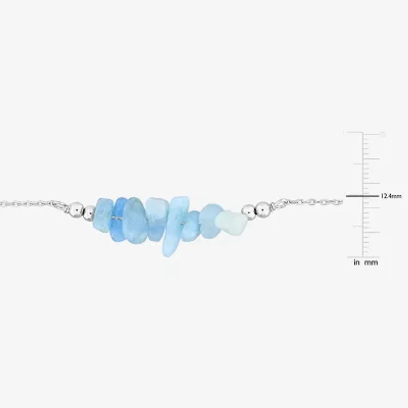 Womens Genuine Blue Aquamarine Sterling Silver Beaded Bracelet