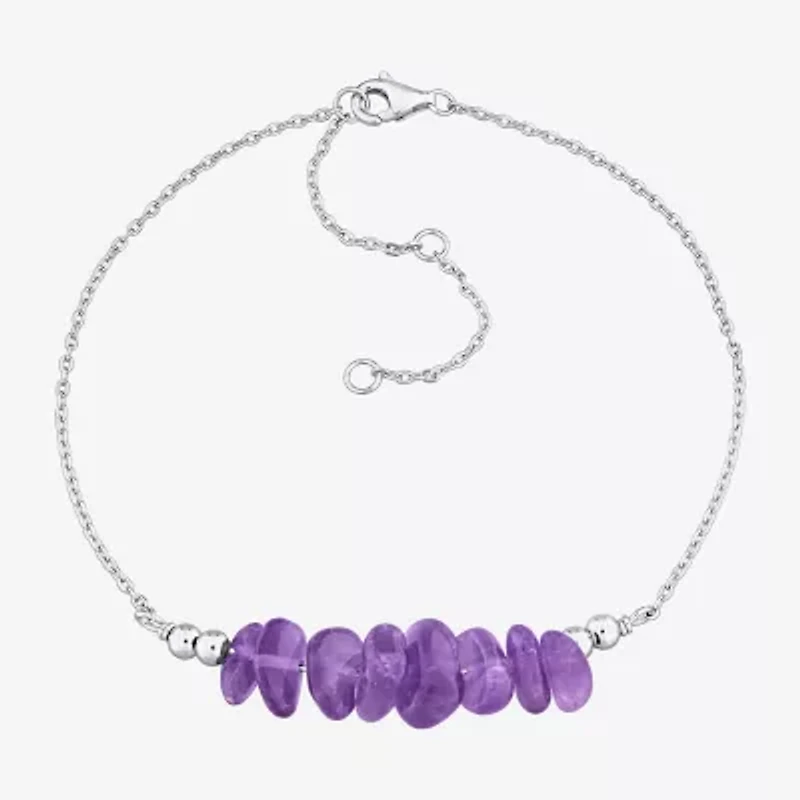 Womens Genuine Purple Amethyst Sterling Silver Beaded Bracelet