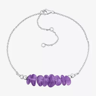 Womens Genuine Purple Amethyst Sterling Silver Beaded Bracelet