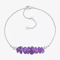 Womens Genuine Purple Amethyst Sterling Silver Beaded Bracelet