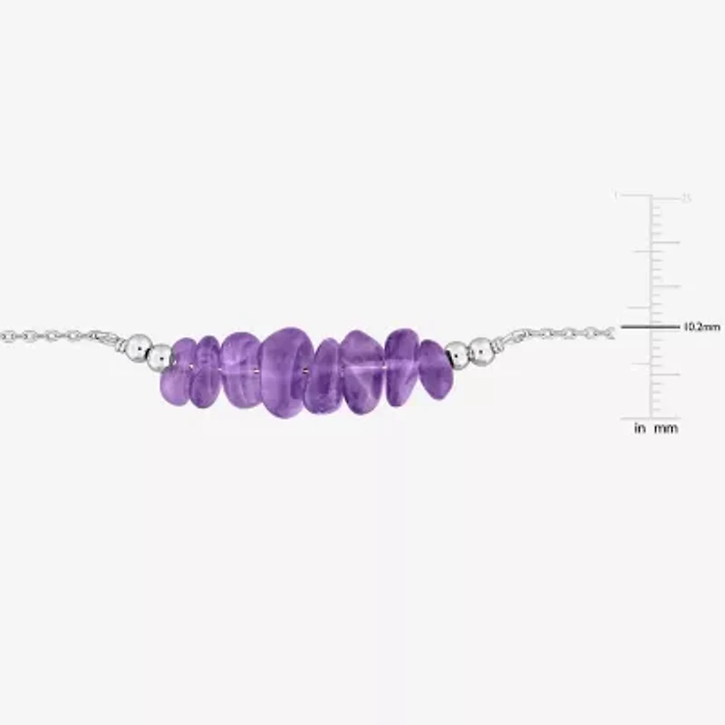 Womens Genuine Purple Amethyst Sterling Silver Beaded Bracelet