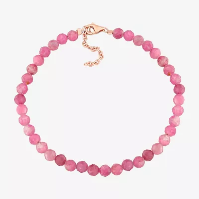 Womens Genuine Tourmaline 18K Rose Gold Over Silver Beaded Bracelet