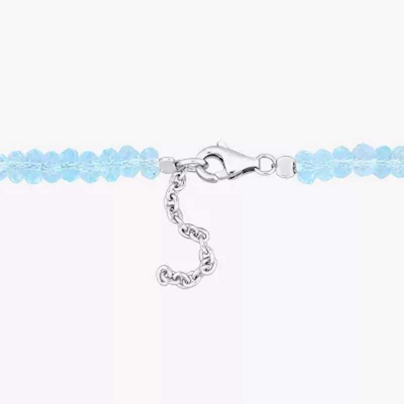 Womens Genuine Blue Topaz Sterling Silver Beaded Bracelet