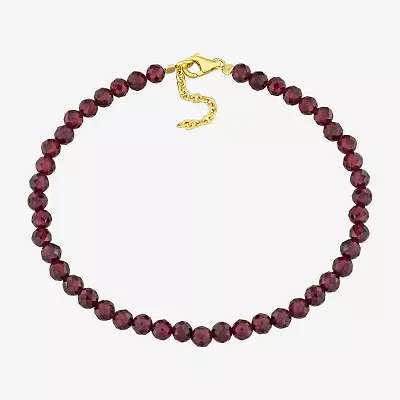 Womens Genuine Red Garnet 18K Gold Over Silver Beaded Bracelet