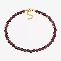 Womens Genuine Red Garnet 18K Gold Over Silver Beaded Bracelet