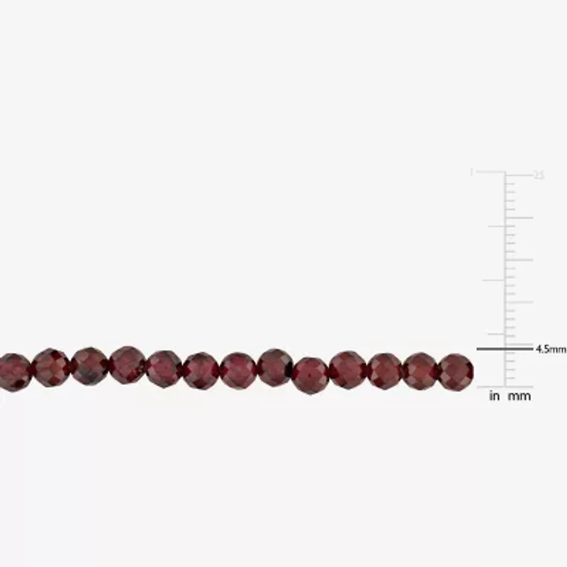Womens Genuine Red Garnet 18K Gold Over Silver Beaded Bracelet