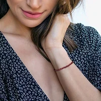 Womens Genuine Red Garnet 18K Gold Over Silver Beaded Bracelet