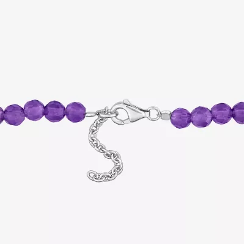 Womens Genuine Purple Amethyst Sterling Silver Beaded Bracelet