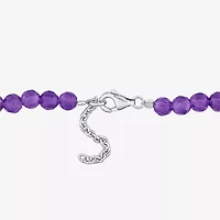 Womens Genuine Purple Amethyst Sterling Silver Beaded Bracelet