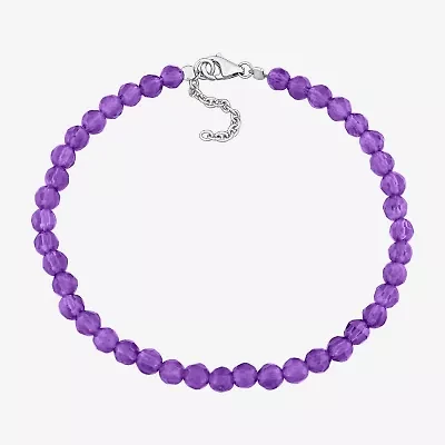 Womens Genuine Purple Amethyst Sterling Silver Beaded Bracelet