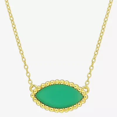 Womens Genuine Green Chalcedony 18K Gold Over Silver 17 Inch Pendant Necklace