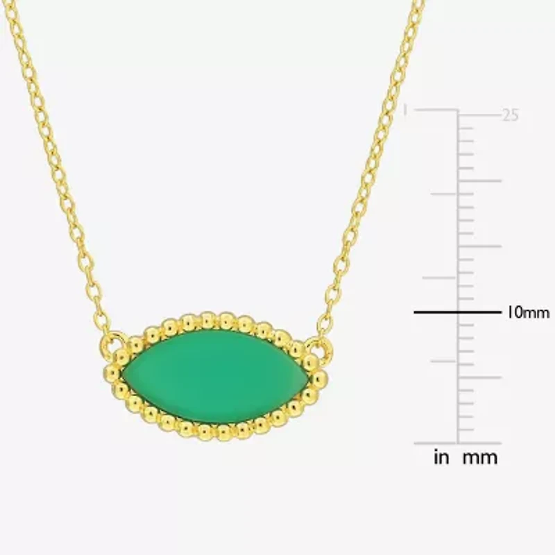 Womens Genuine Green Chalcedony 18K Gold Over Silver 17 Inch Pendant Necklace