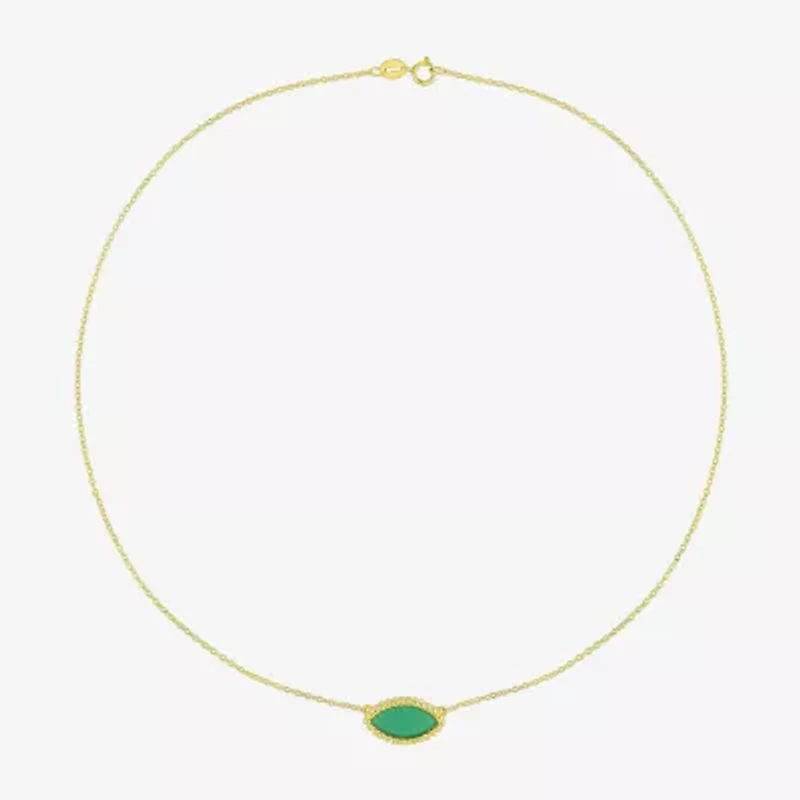 Womens Genuine Green Chalcedony 18K Gold Over Silver 17 Inch Pendant Necklace