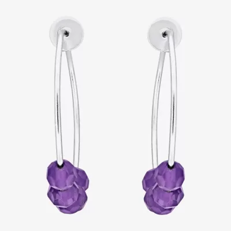 Womens Genuine Purple Amethyst Sterling Silver 4.4mm Hoop Earrings