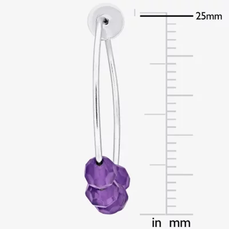 Womens Genuine Purple Amethyst Sterling Silver 4.4mm Hoop Earrings