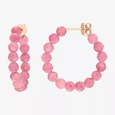 Womens Genuine Green Tourmaline 18K Rose Gold Over Silver 4.4mm Hoop Earrings