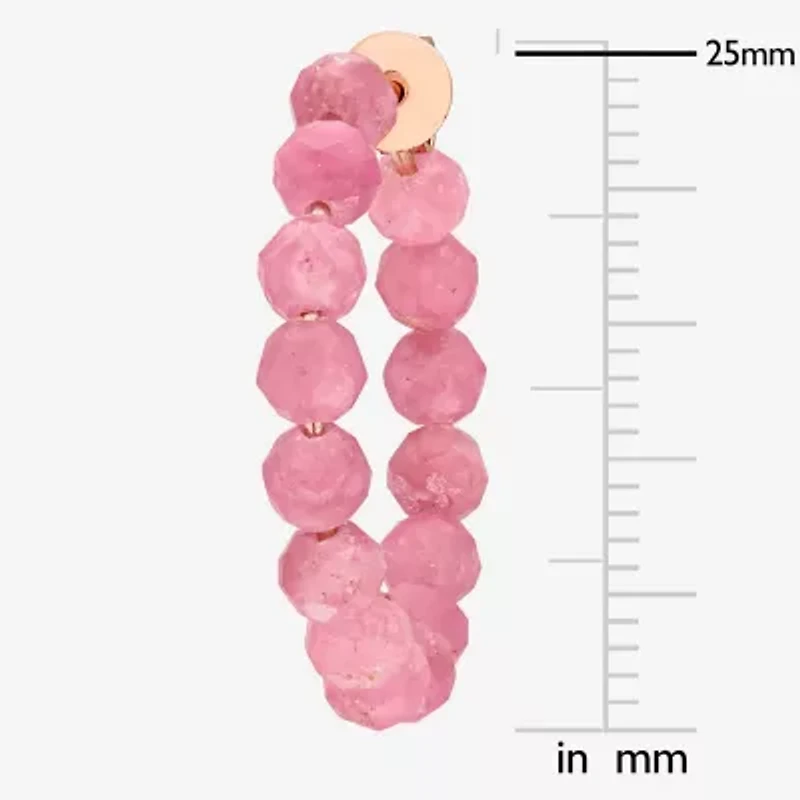 Womens Genuine Green Tourmaline 18K Rose Gold Over Silver 4.4mm Hoop Earrings