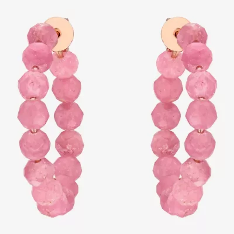 Womens Genuine Green Tourmaline 18K Rose Gold Over Silver 4.4mm Hoop Earrings