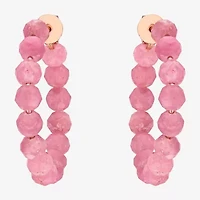 Womens Genuine Green Tourmaline 18K Rose Gold Over Silver 4.4mm Hoop Earrings