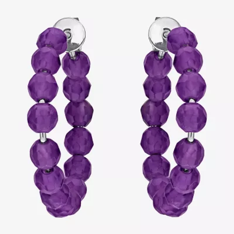 Womens Genuine Purple Amethyst Sterling Silver 4.4mm Hoop Earrings