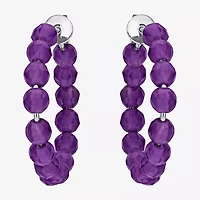 Womens Genuine Purple Amethyst Sterling Silver 4.4mm Hoop Earrings