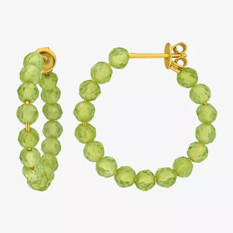 Womens Genuine Green Peridot 18K Gold Over Silver 4.4mm Hoop Earrings