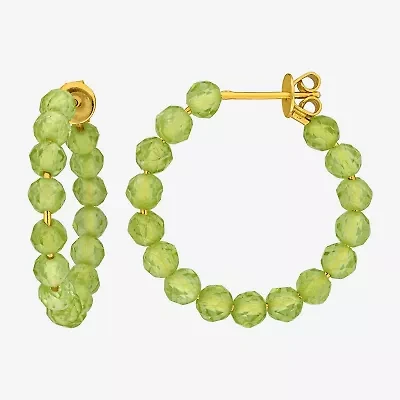 Womens Genuine Green Peridot 18K Gold Over Silver 4.4mm Hoop Earrings