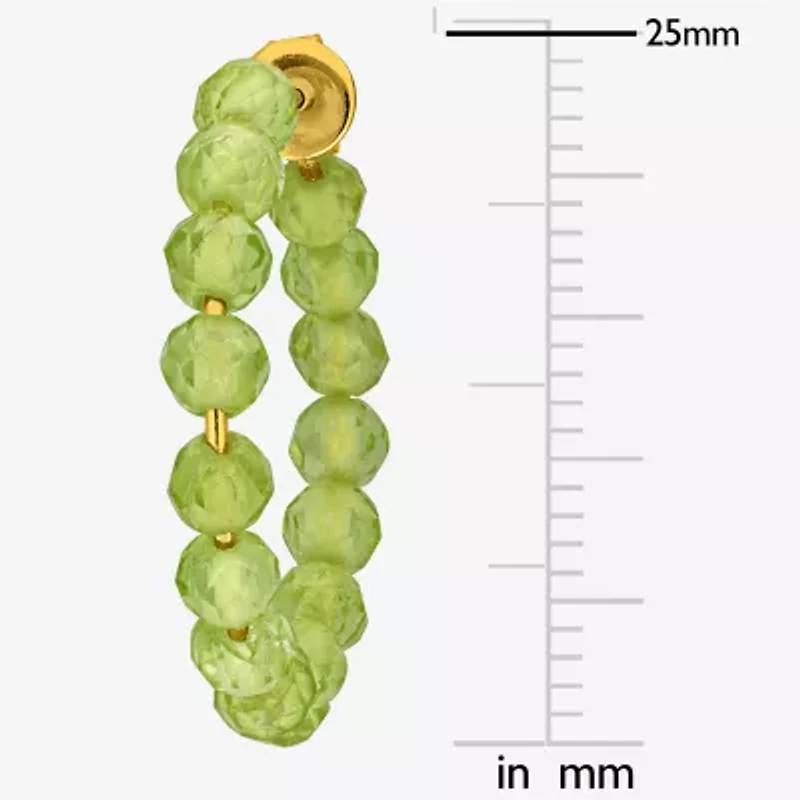 Womens Genuine Green Peridot 18K Gold Over Silver 4.4mm Hoop Earrings