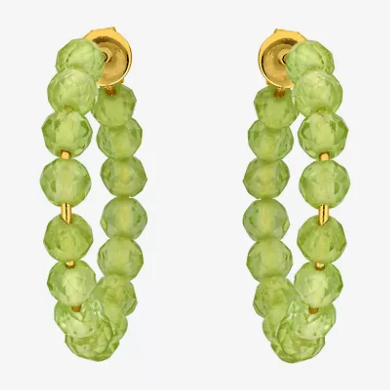 Womens Genuine Green Peridot 18K Gold Over Silver 4.4mm Hoop Earrings