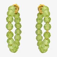 Womens Genuine Green Peridot 18K Gold Over Silver 4.4mm Hoop Earrings