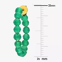 Womens Genuine Green Onyx 18K Gold Over Silver 4.4mm Hoop Earrings
