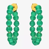Womens Genuine Green Onyx 18K Gold Over Silver 4.4mm Hoop Earrings