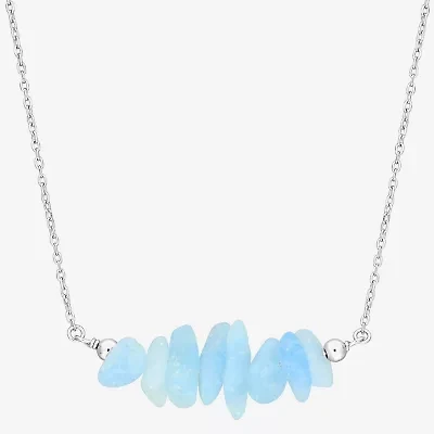 Womens Blue Aquamarine Sterling Silver Inch Beaded Necklace