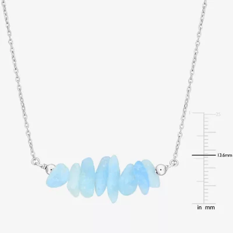 Womens Blue Aquamarine Sterling Silver Inch Beaded Necklace