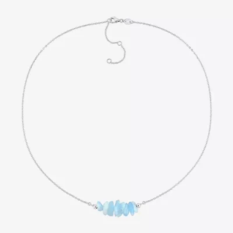 Womens Blue Aquamarine Sterling Silver Inch Beaded Necklace
