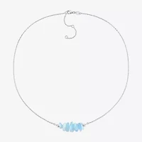 Womens Blue Aquamarine Sterling Silver Inch Beaded Necklace