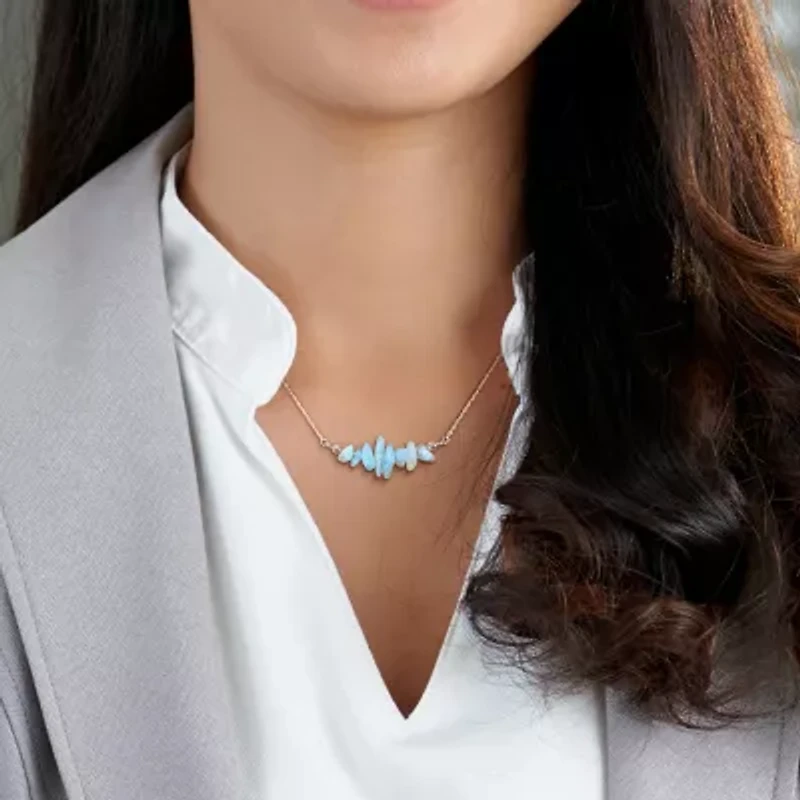 Womens Blue Aquamarine Sterling Silver Inch Beaded Necklace
