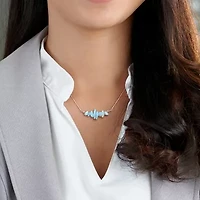 Womens Blue Aquamarine Sterling Silver Inch Beaded Necklace
