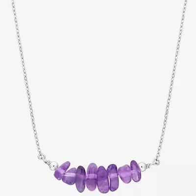 Womens Purple Amethyst Sterling Silver Inch Beaded Necklace