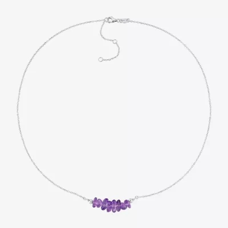 Womens Purple Amethyst Sterling Silver Inch Beaded Necklace