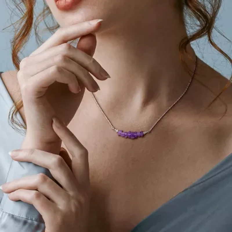 Womens Purple Amethyst Sterling Silver Inch Beaded Necklace