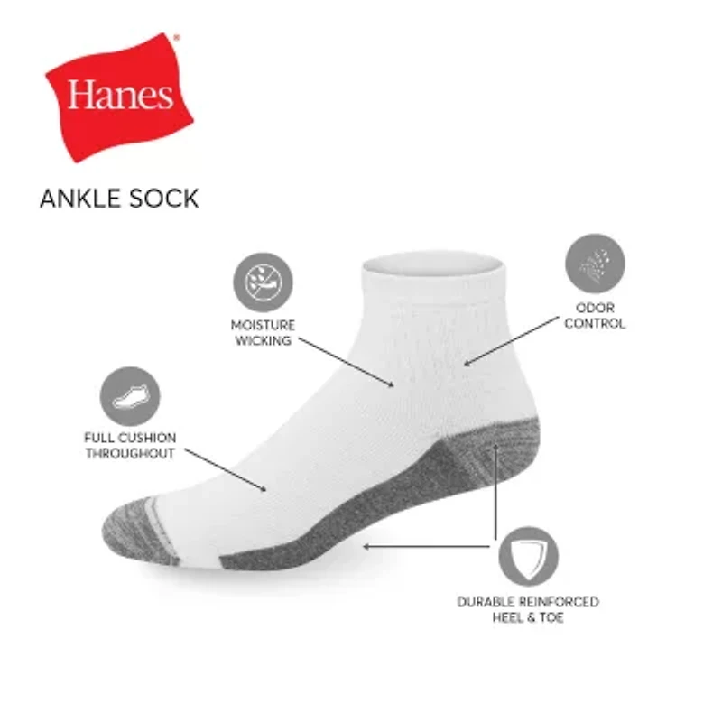 Hanes Ultimate Mens Multi-Pack 6 Pair Quarter Ankle Socks