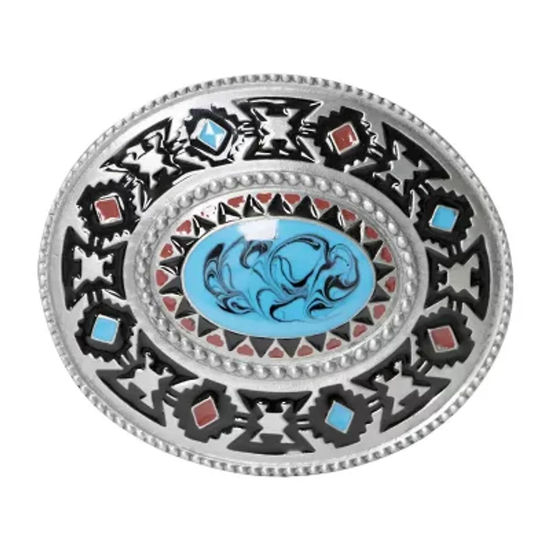 Western Express Oval Southwestern Buckle With Enamel Finish Mens Belt