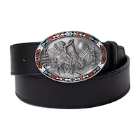 Western Express Oval End Of Trail Buckle With Enamel Finish Mens Belt