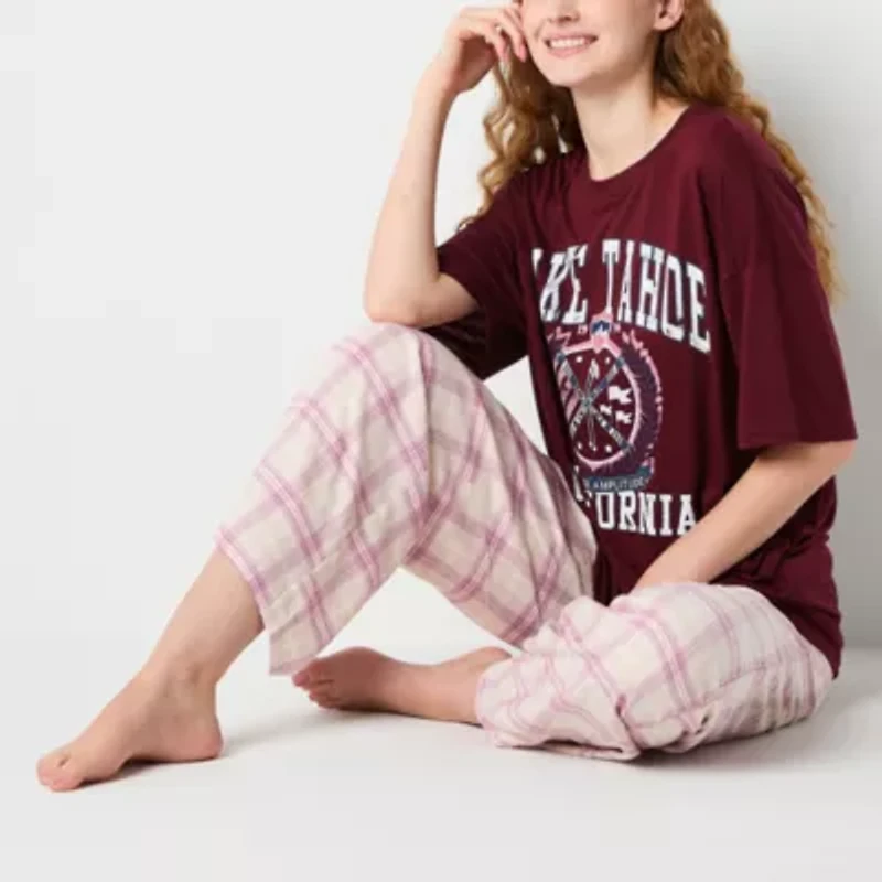 Arizona Body Womens Crew Neck Short Sleeve Juniors Pajama Top