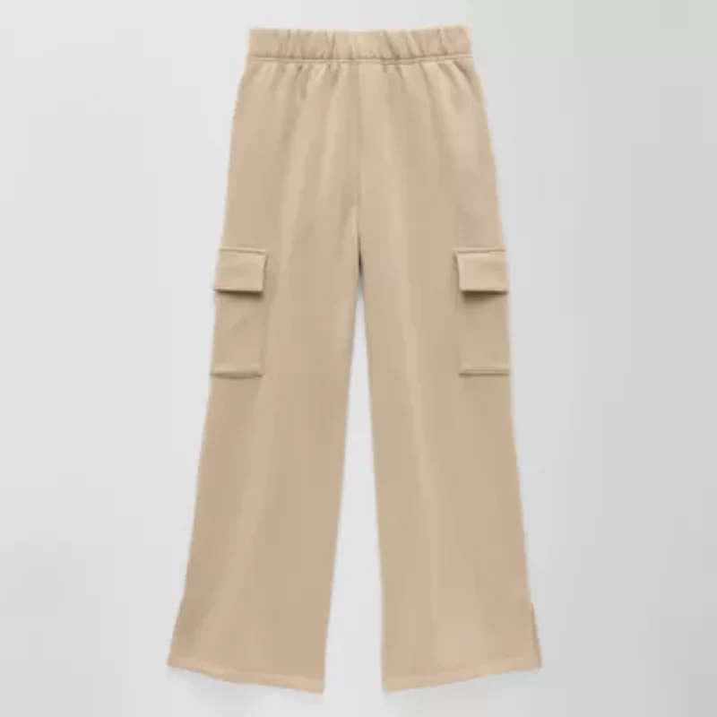 Xersion Little & Big Kid Girls Mid Rise Wide Leg Active Fleece Cargo Pant